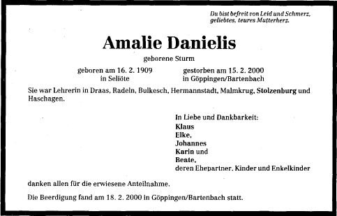 Sturm Amalia 1909-2000 Todesanzeige